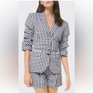 MICHAEL KORS COLLECTION
Gingham black/ white Crushed-Sleeve Fitted belted Blazer